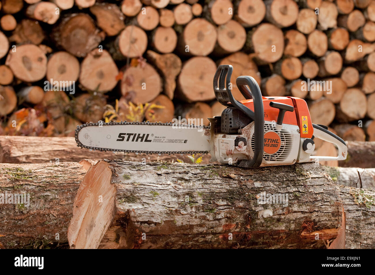 Pleasant Valley, Canada - October 1, 2009: Stihl is a German manufacturer of chainsaws and other power equipment. They are the w Stock Photo