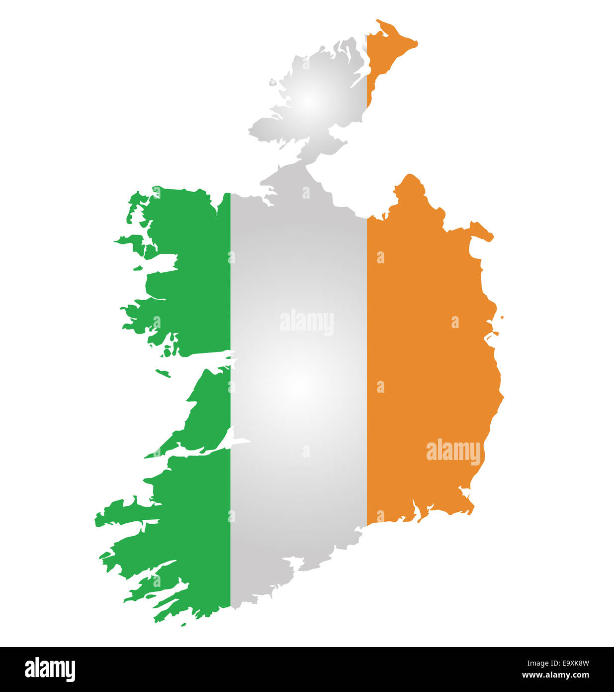 Flag of the Republic of Ireland overlaid on detailed outline map Stock Photo