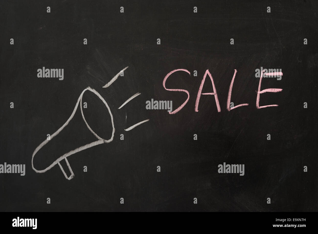 Sale words with loud speaker concept drawn on blackboard Stock Photo
