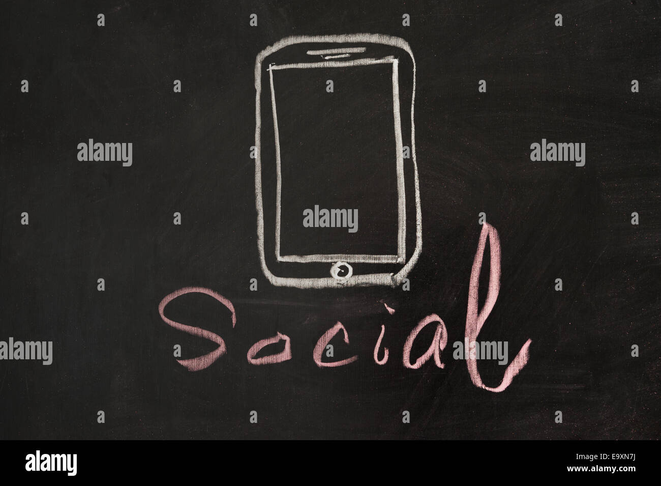 Mobile social media concept drawn on blackboard Stock Photo