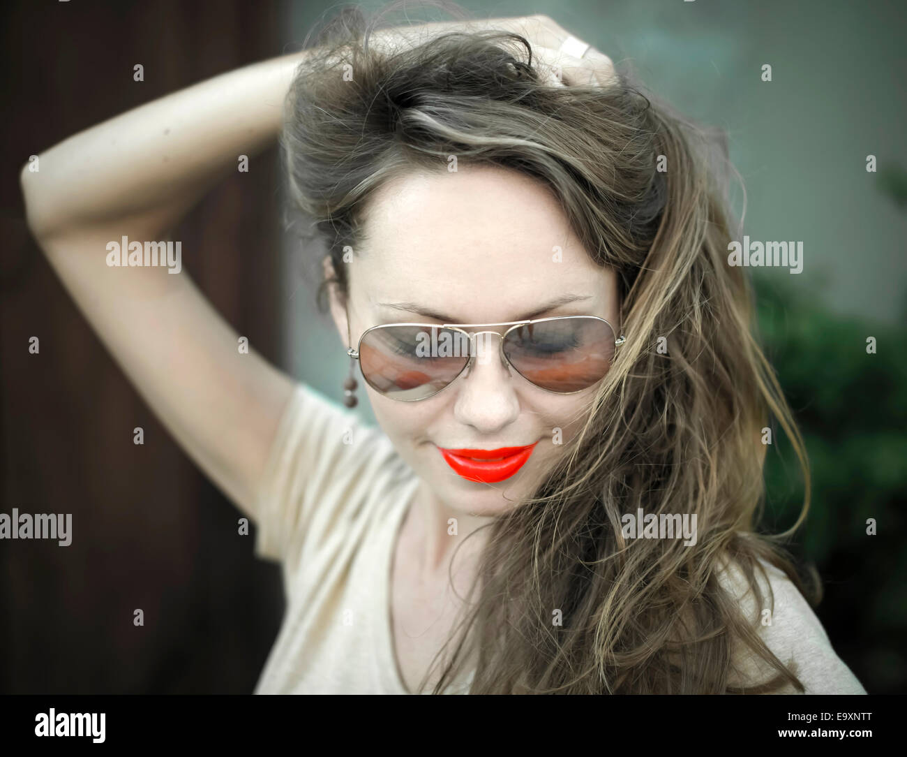 Portrait of Young Beautiful Woman with Red Lips Stock Photo - Alamy