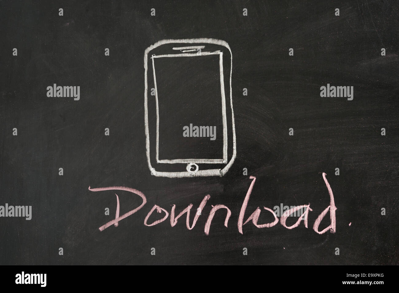 Download using mobile concept drawn on blackboard Stock Photo