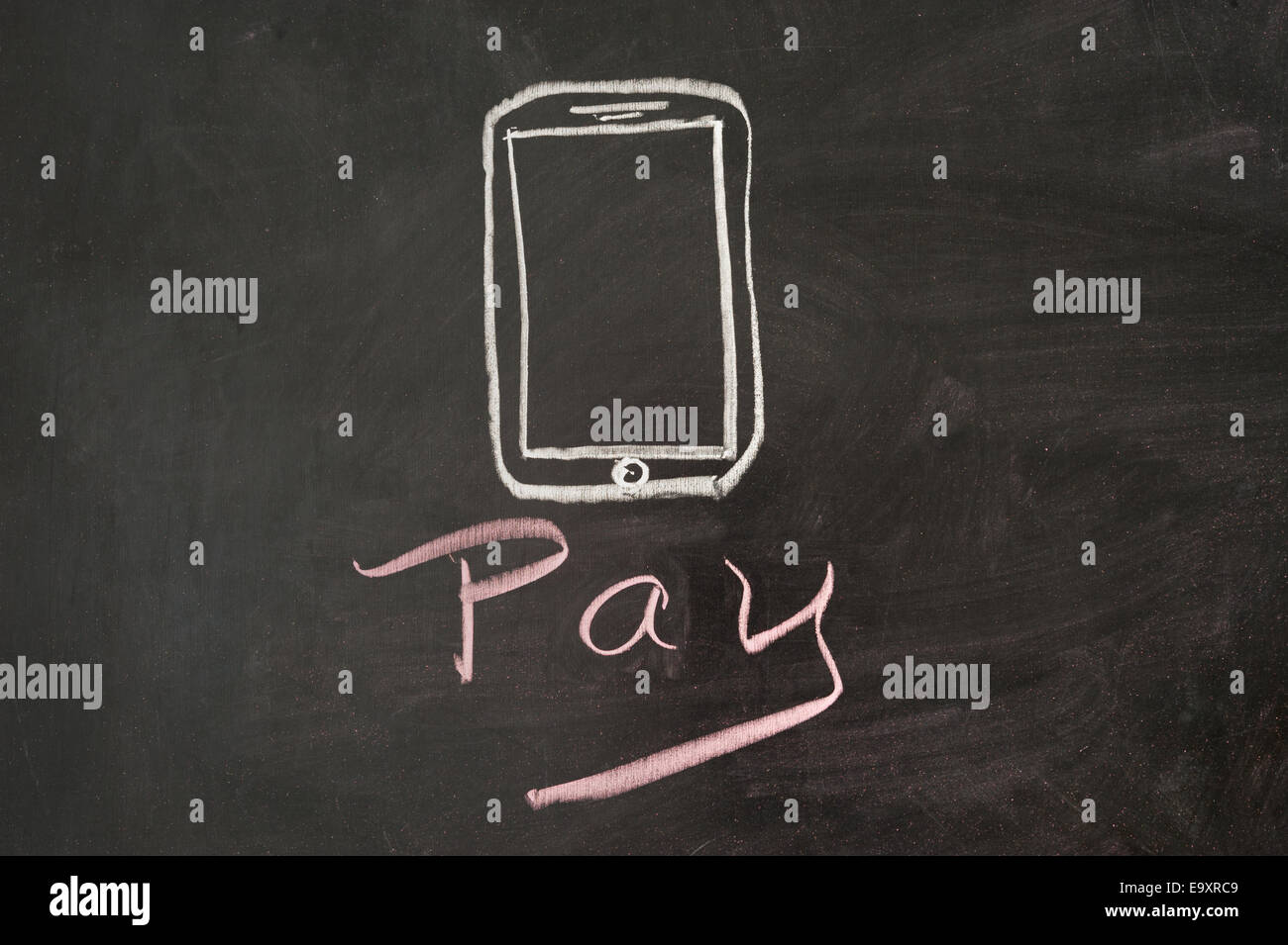 Pay by mobile concept drawn on blackboard Stock Photo