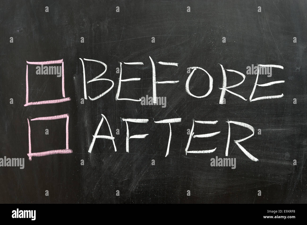 Before or after options on the chalkboard Stock Photo