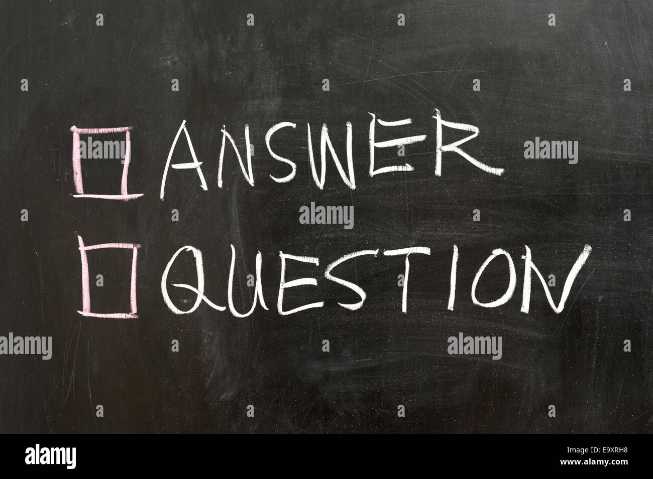 Answer or question options on the chalkboard Stock Photo