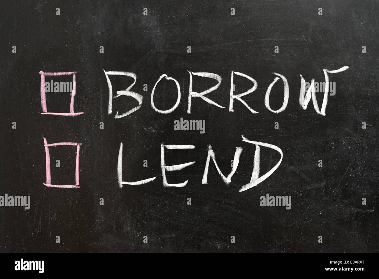 Borrow or lend options on the chalkboard Stock Photo