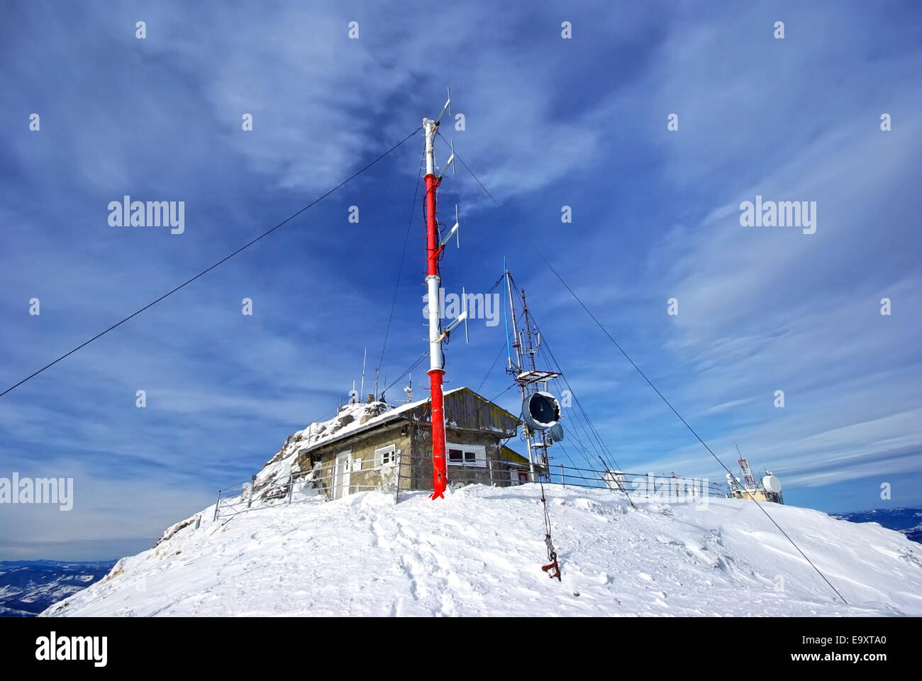 Weather station on mountain top, Ceahlau massif, Romania. Stock Photo