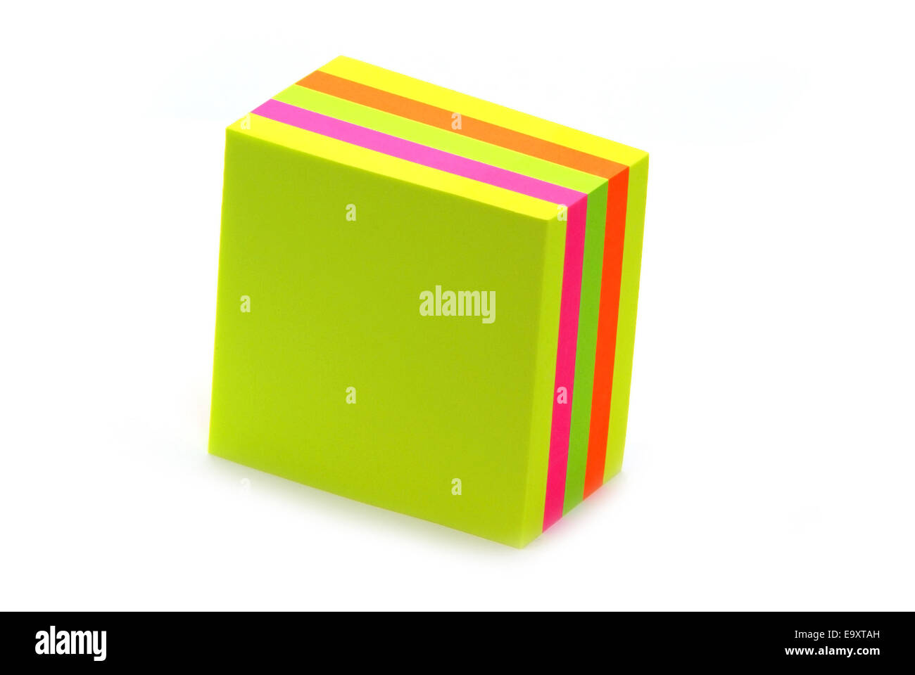Stack of post its on a white background Stock Photo Alamy