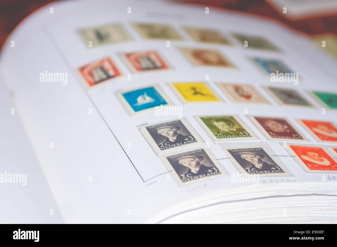 Old Dutch stamps in album. Stock Photo