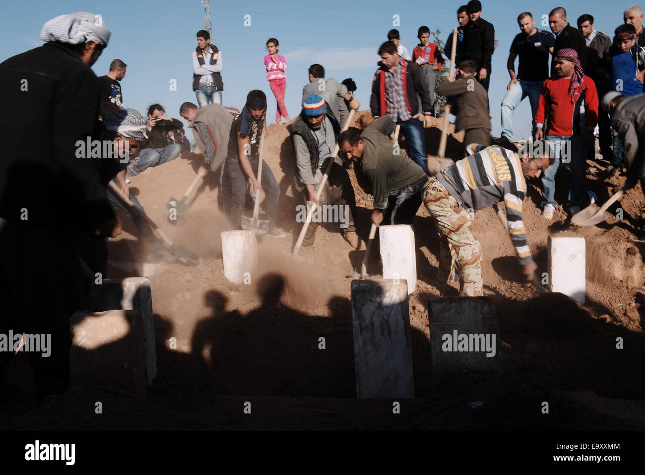 Burial of Kurdish YPG fighters in Suruc, who died in fightings against Islamic State militants in Kobani, Turkey Stock Photo