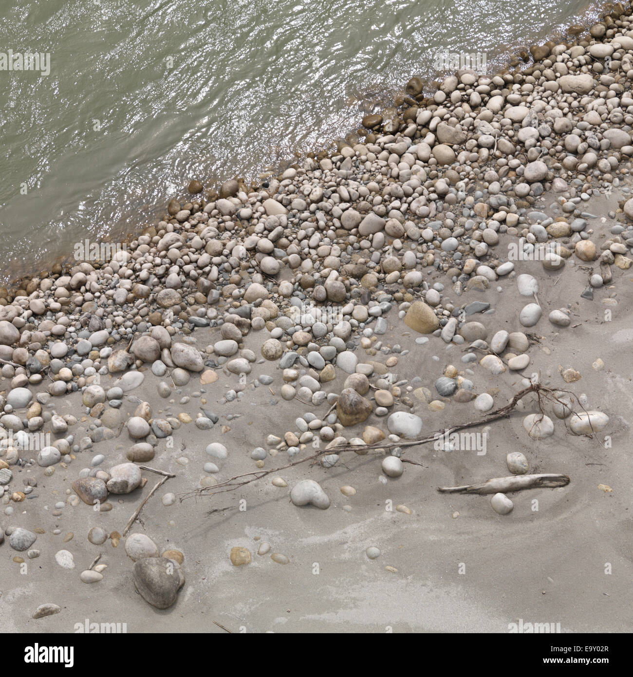 High angle view of pebbles at the side of Puna Tsang River, Punakha District, Bhutan Stock Photo