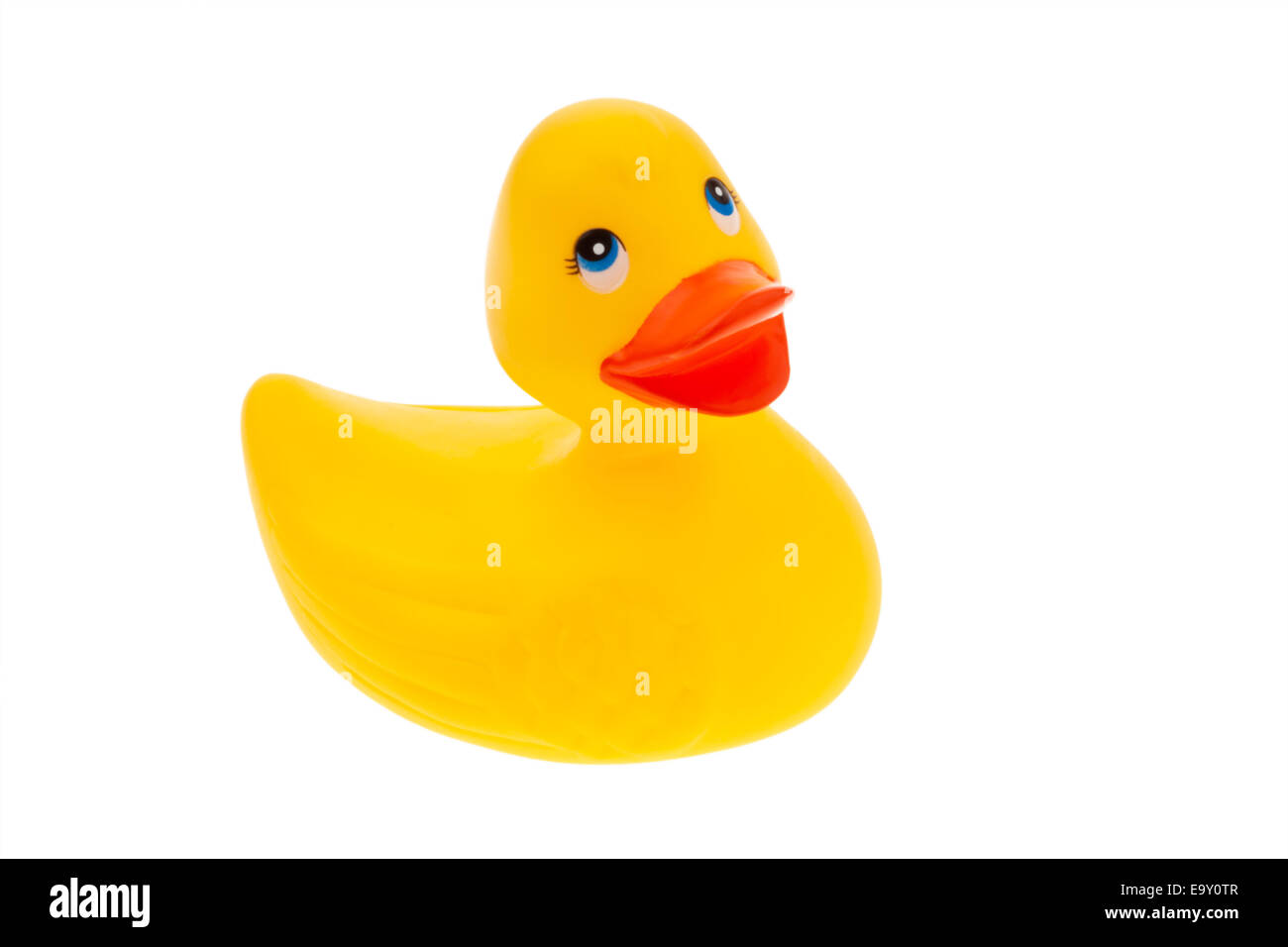 A yellow rubber duck on white background isolated Stock Photo - Alamy