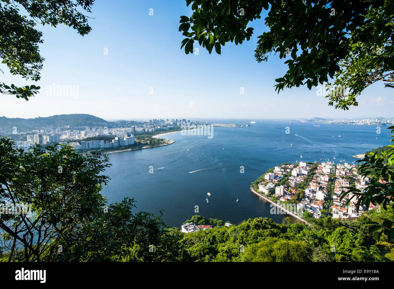 View from the Sugarloaf Mountain or Pão de Açúcar over Rio de Janeiro, Brazil Stock Photo