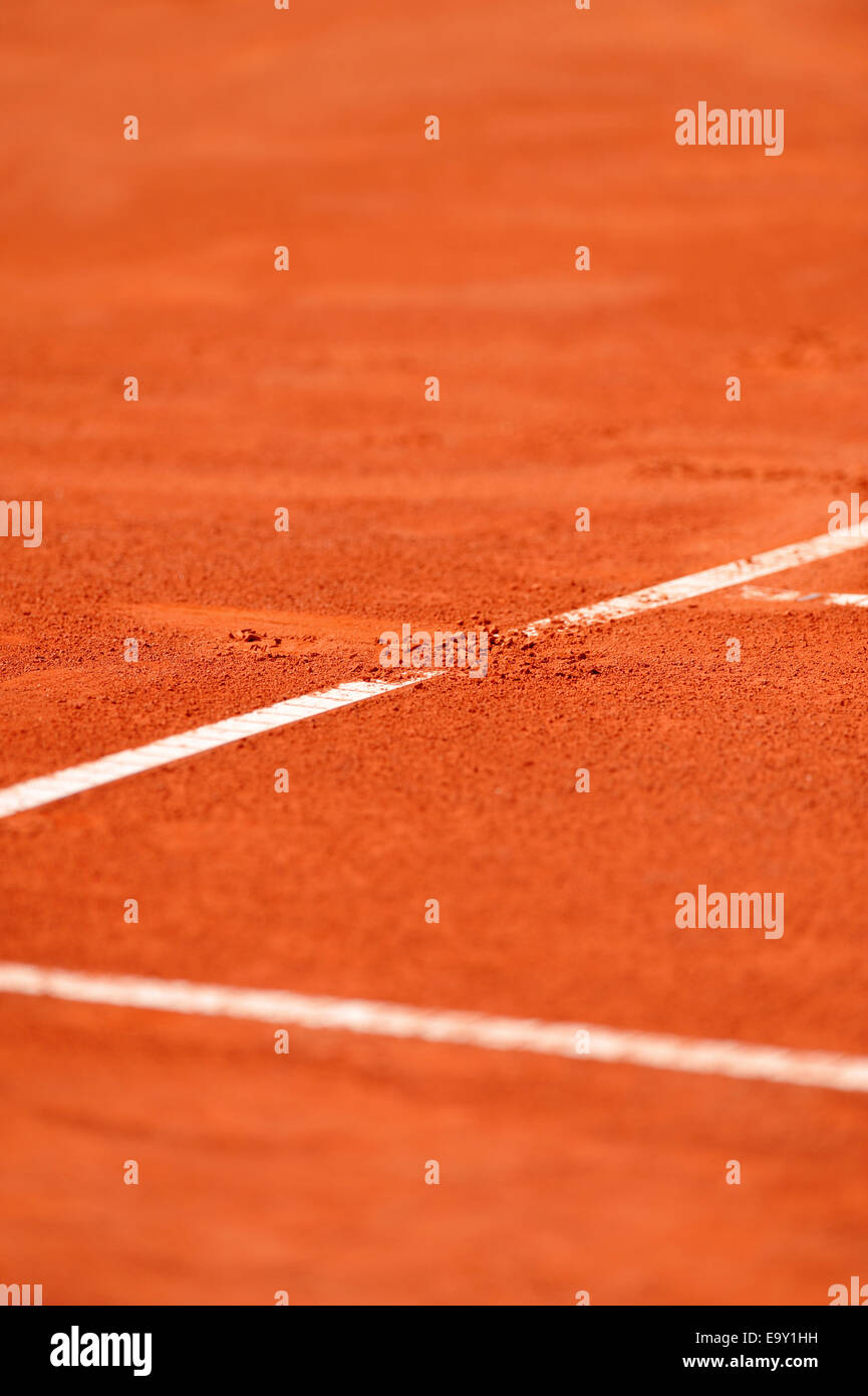 Detail with a baseline footprint on a tennis clay court Stock Photo