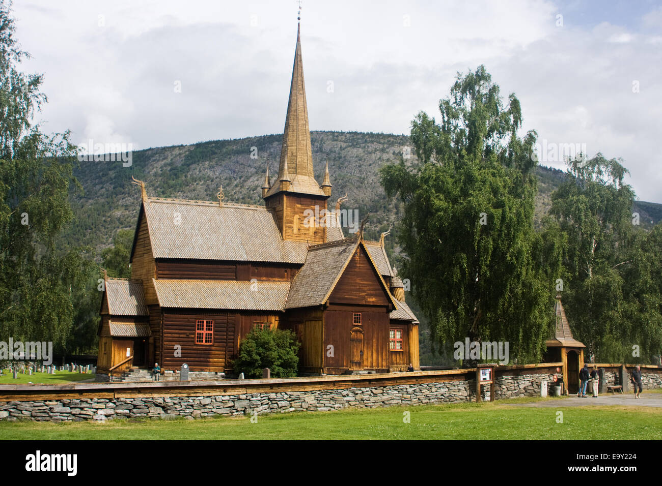 The medieval stave church in Lom, Norway Stock Photo