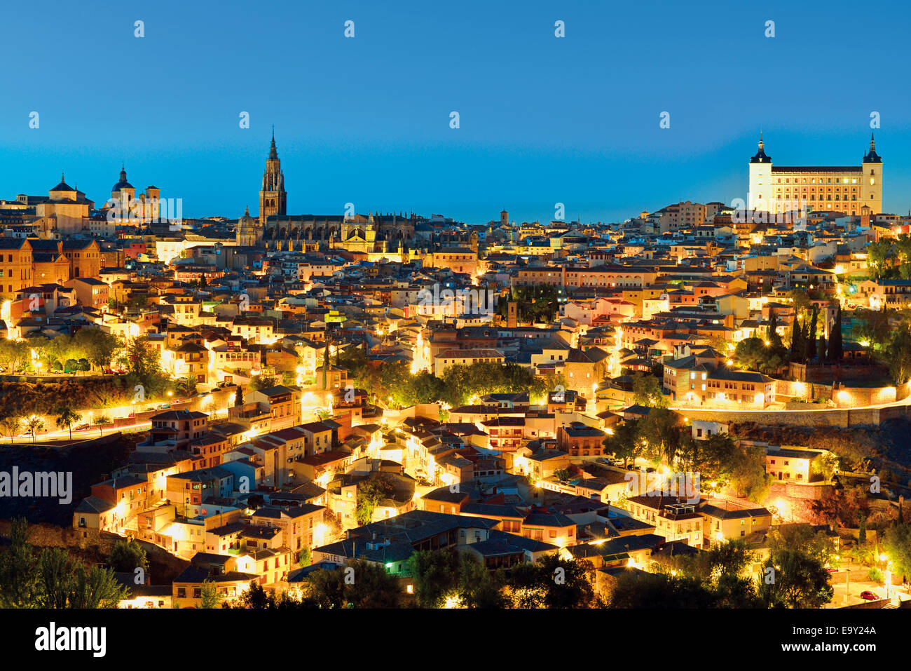 Spain, Castilla-La Mancha:Evening view of historic town of Toledo Stock Photo