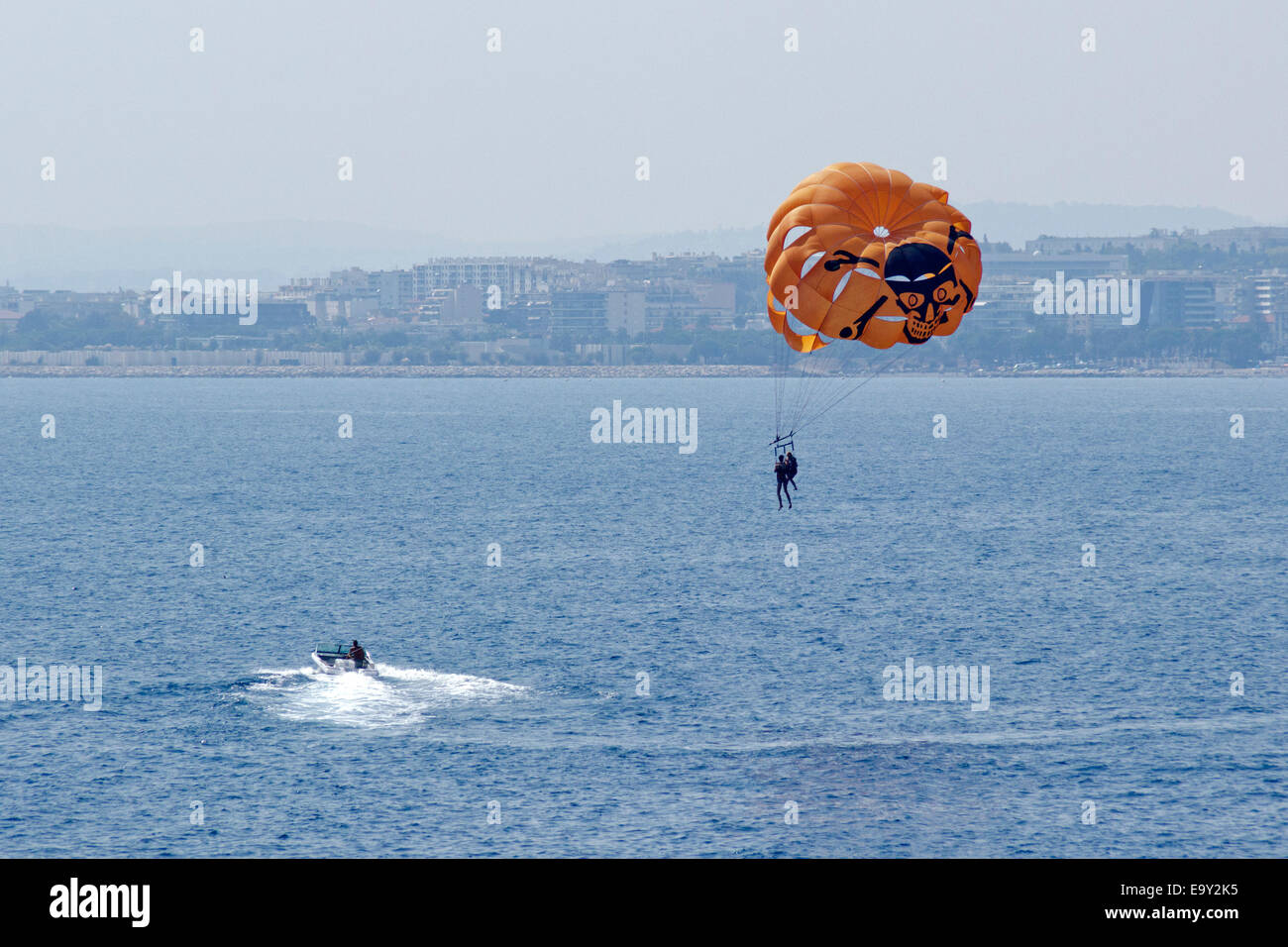 parasailing at the beach of Nice, Cote d´Azur, France Stock Photo