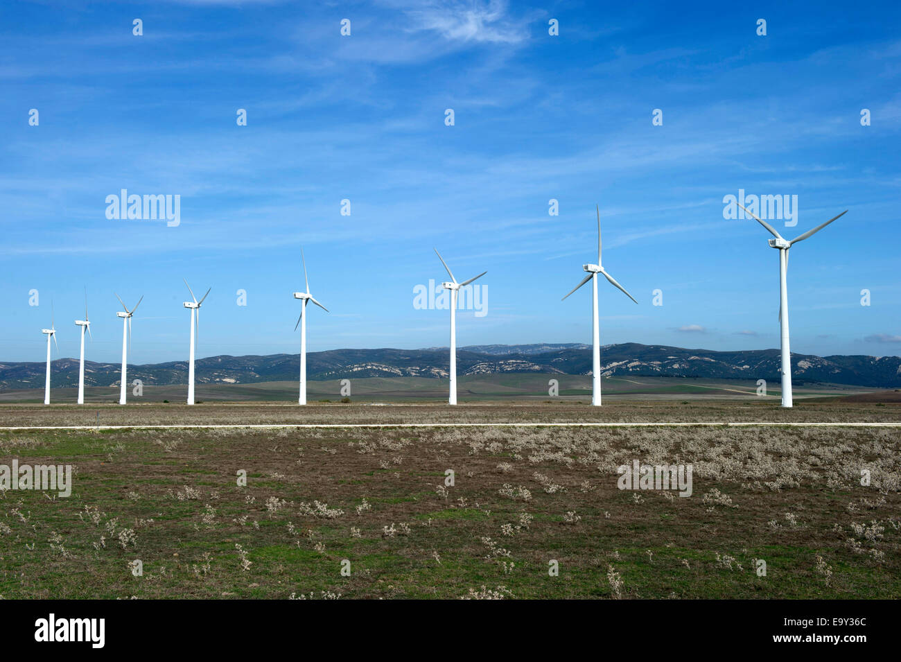 wind farm propellors wind energy Stock Photo