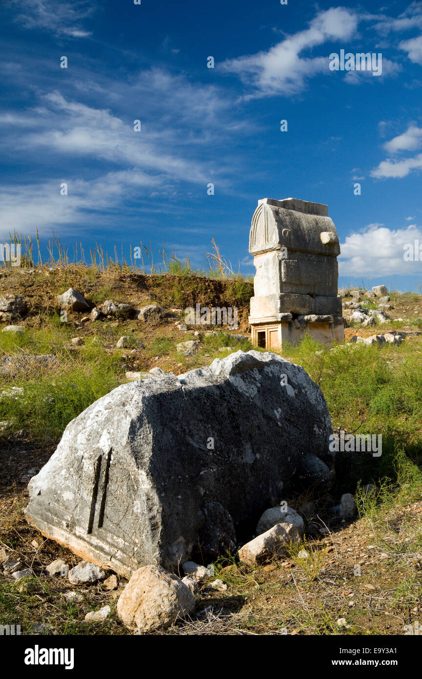 Lycian Tombs, Remains of the Ancient Lycian City of Patara near Kalkan, Lycian Coast, near Kas, Turkey, Asia. Stock Photo