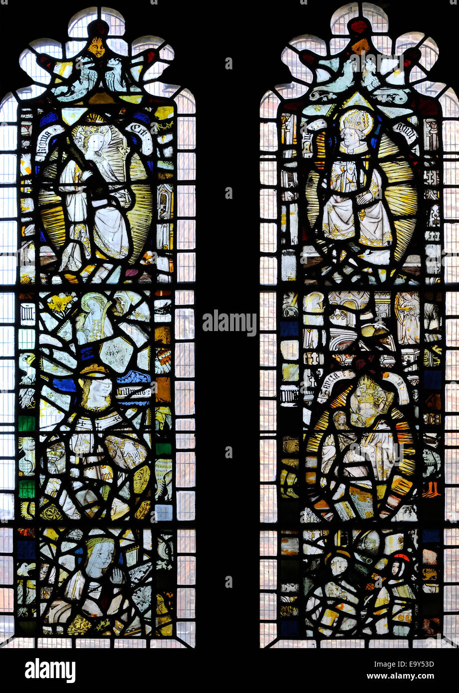 A striking example of a composite medieval stained glass window, Church of Holy Trinity, Goodramgate, City of York, England Stock Photo