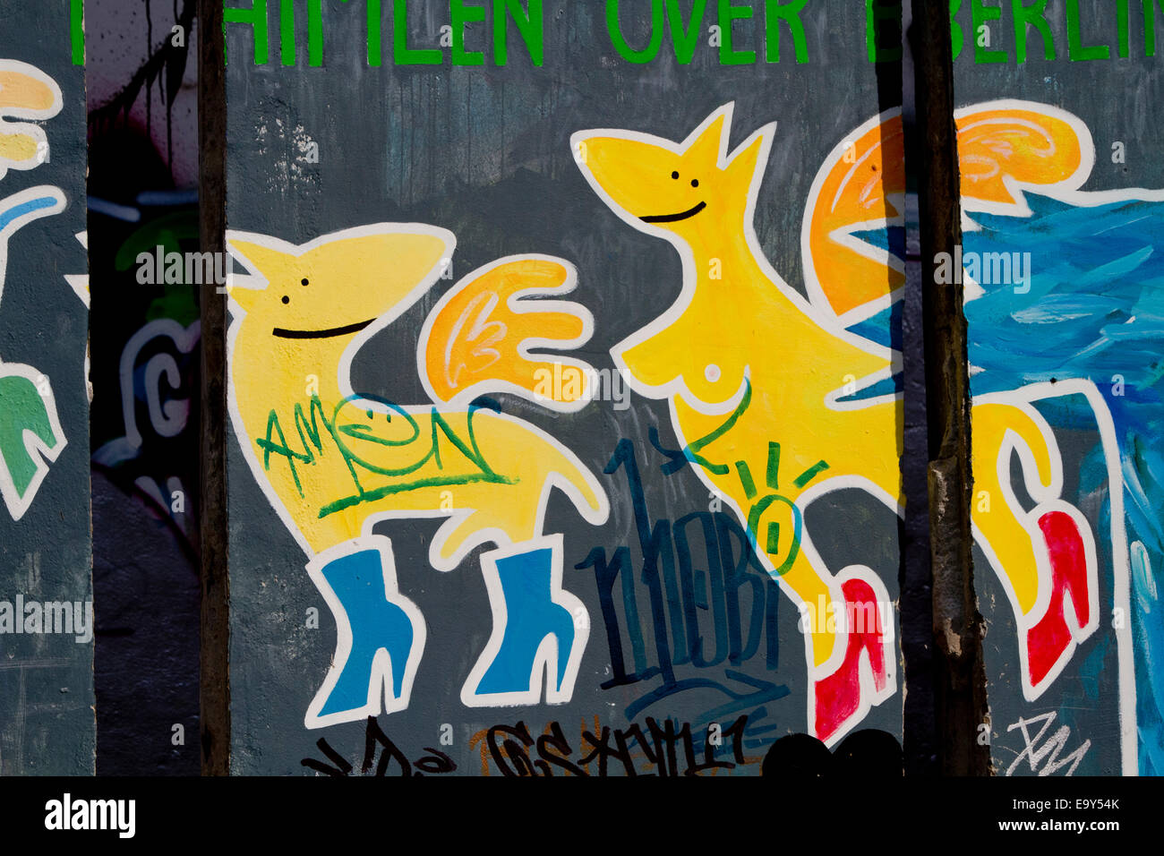 cartoon winged animals Berlin wall graffiti colour Stock Photo
