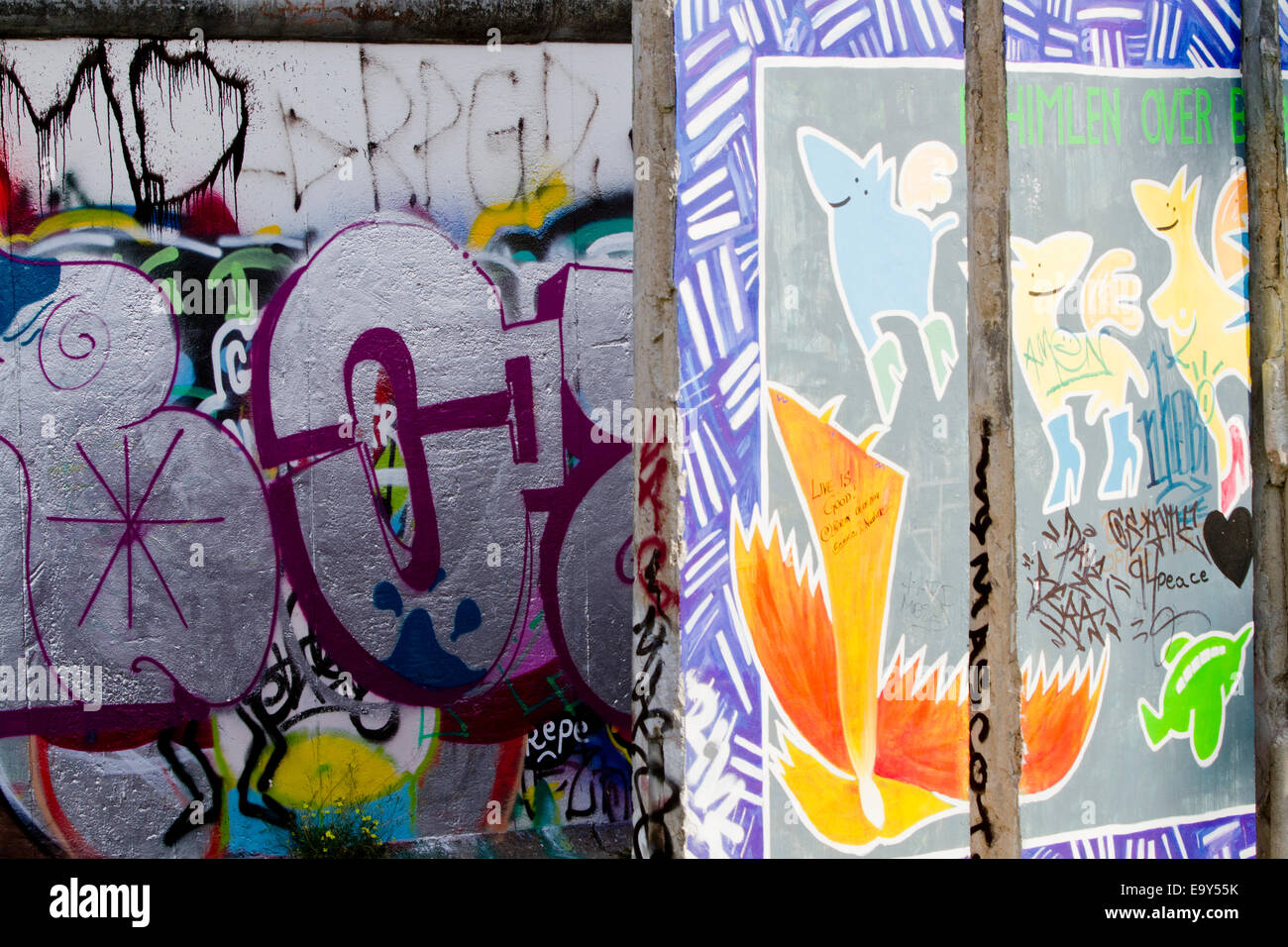 Graffiti street art Berlin wall sections tags Stock Photo