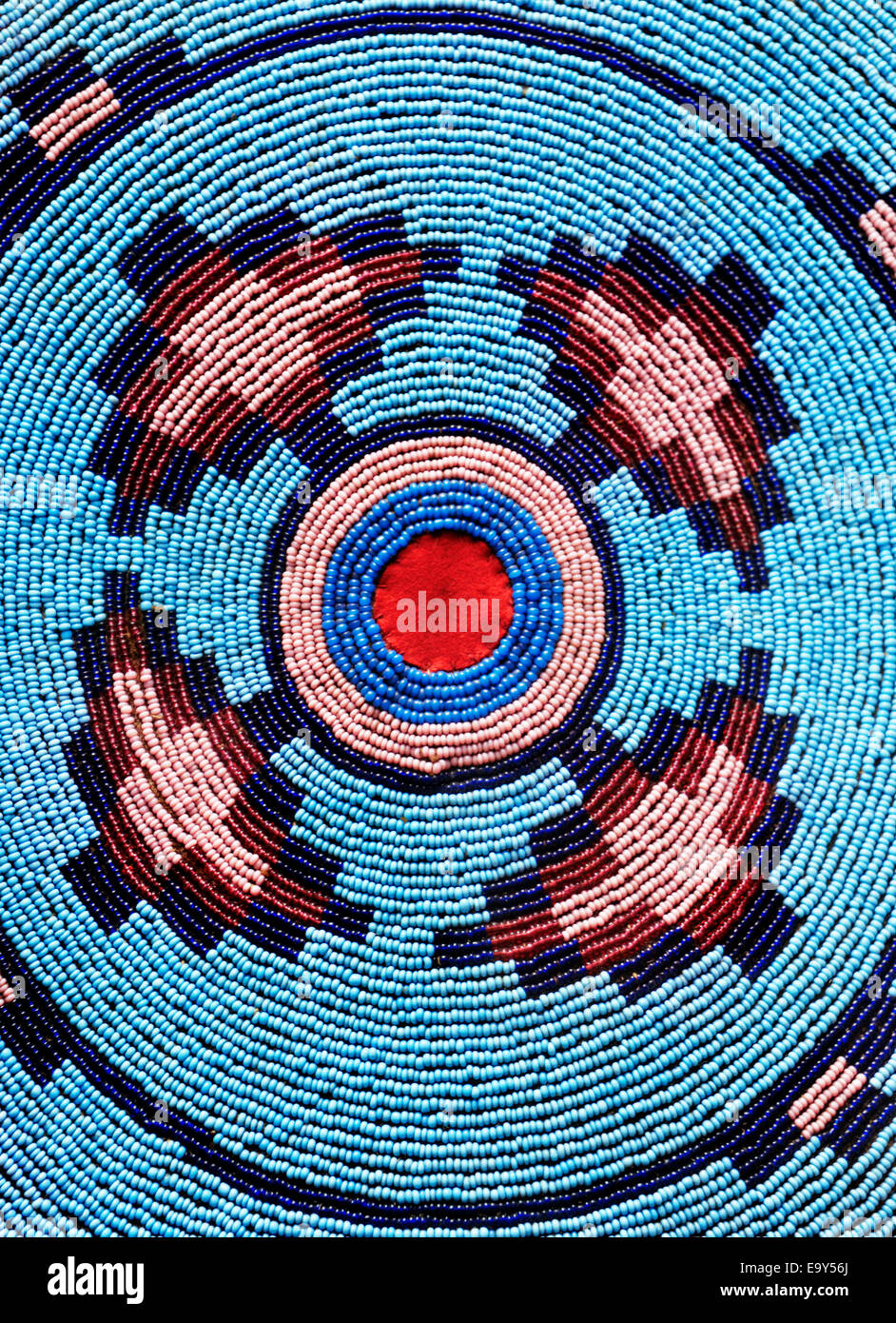 Aboriginal beadwork native Indian blue pattern bead art Stock Photo