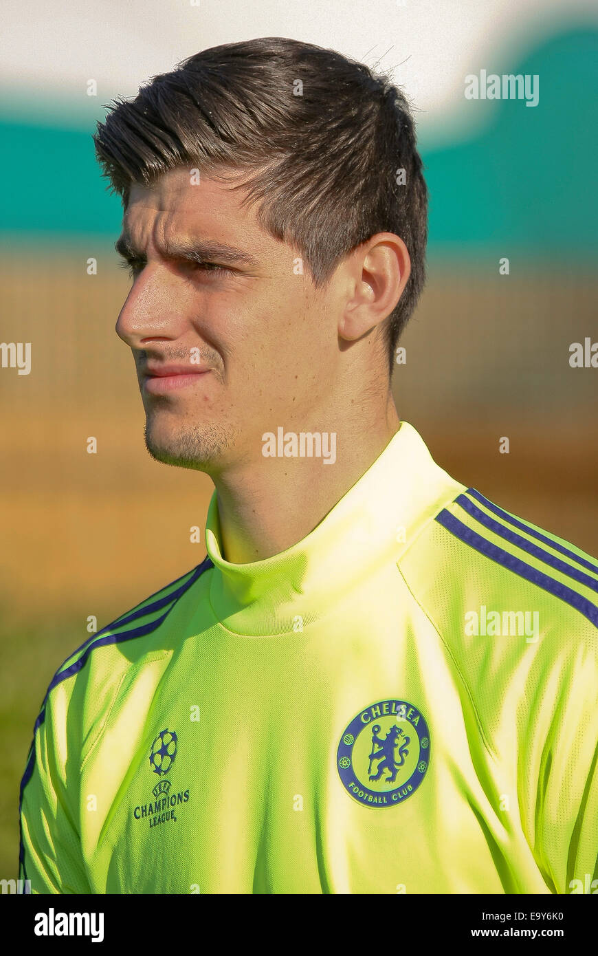 Players of Chelsea Football Club train at their Cobham, Surrey