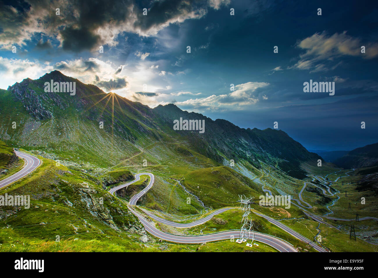 Transfagarasan road in sunset. One of the most spectacular road from Europe. Stock Photo