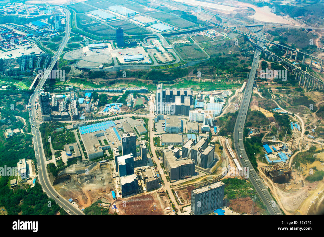 Overlooking the Two Rivers Area Industrial Park in Chongqing Stock Photo