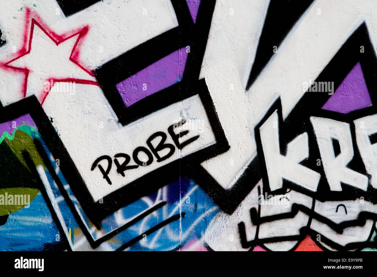 Probe star Graffiti Urban 2014 Berlin Wall colour Stock Photo