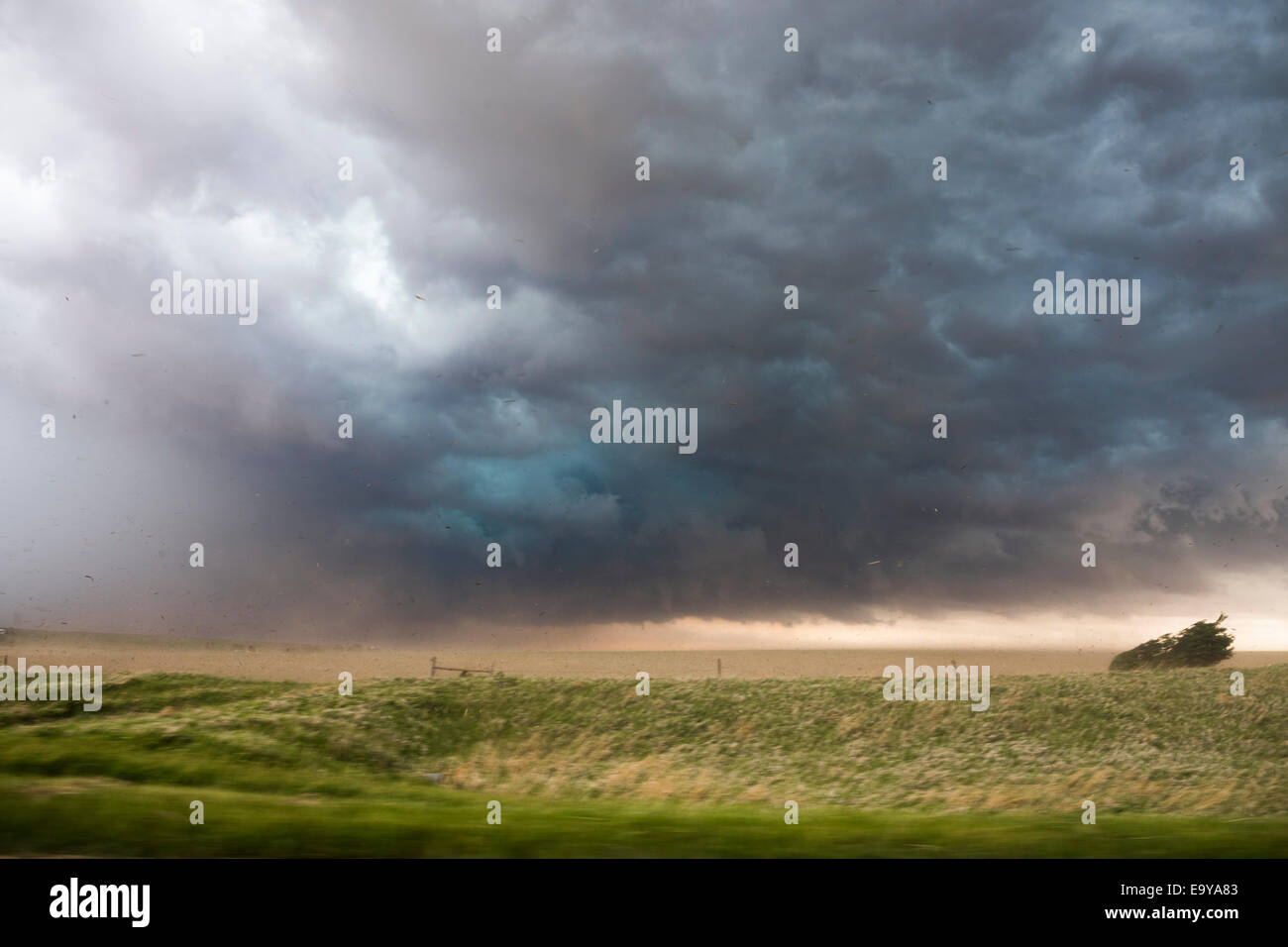 A very severe hail storm with wind driven baseball hail(and larger) destroys property in its path in eastern Nebraska. Stock Photo