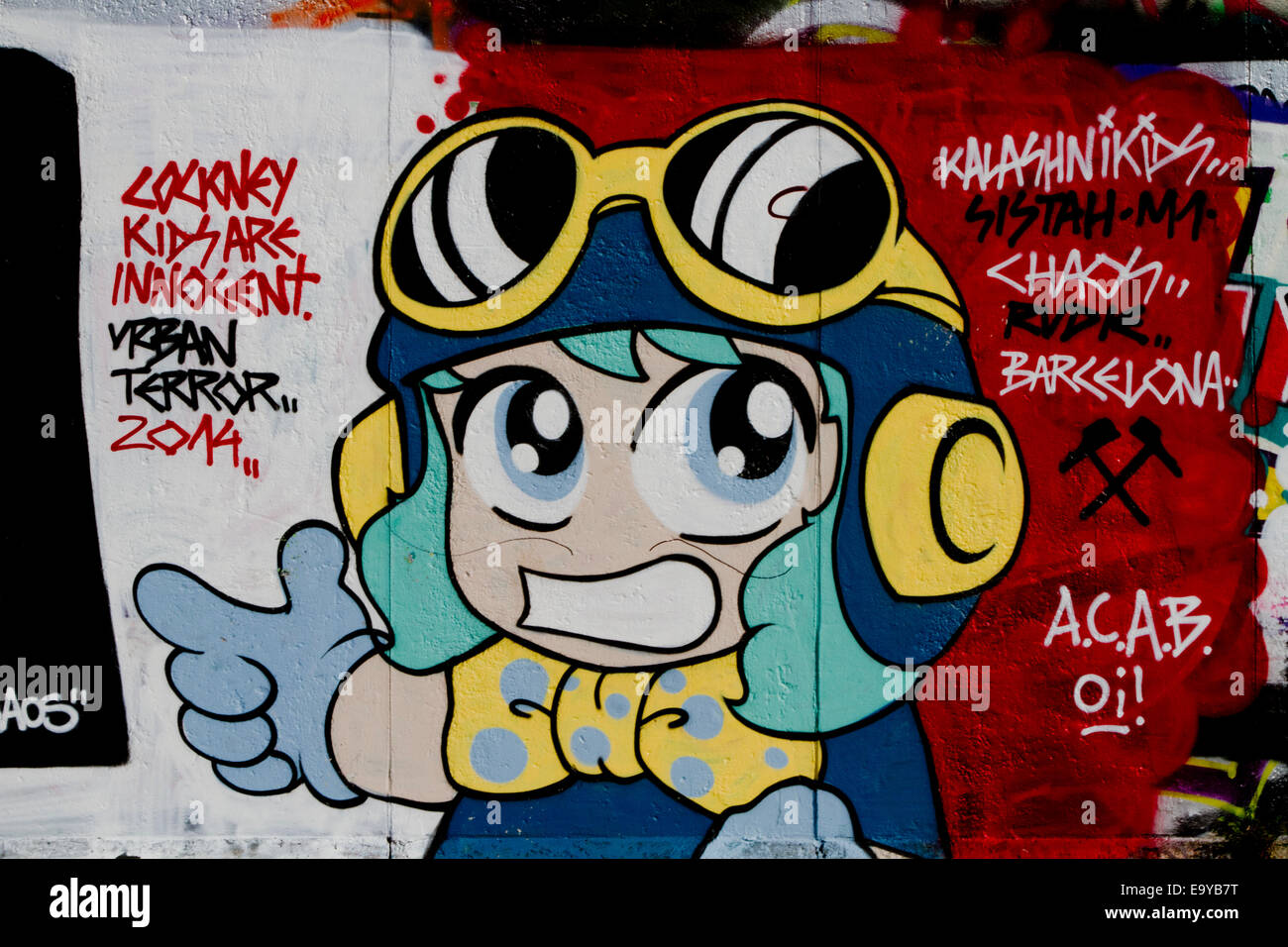 Graffiti Urban Cartoon 2014 anime Berlin Wall Stock Photo