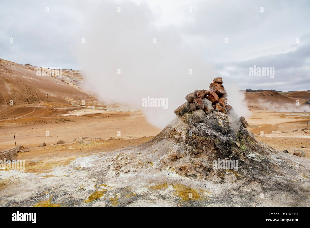 Fumarole in Icelandic Geothermal Site Hveryr, Lake Myvatn Stock Photo