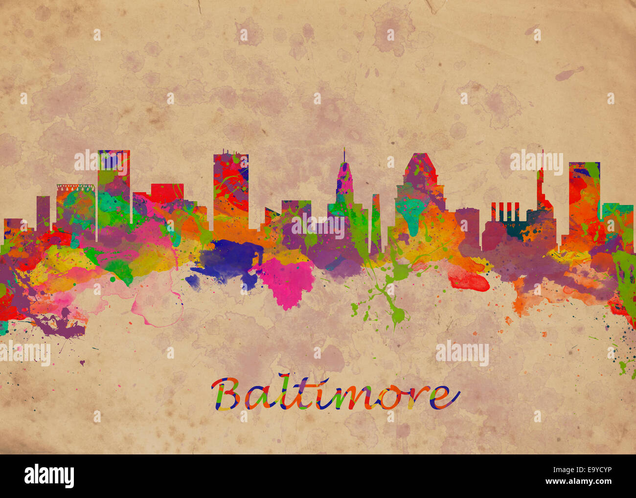 Watercolor art print of the skyline of Baltimore USA Beautiful Wall Art
