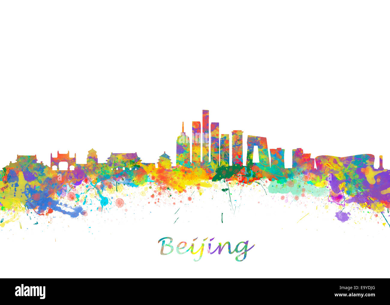 Watercolor art print of the skyline of Beijing China Beautiful Wall Art / Home Decor Canvas Prints Image. great presentation in Stock Photo