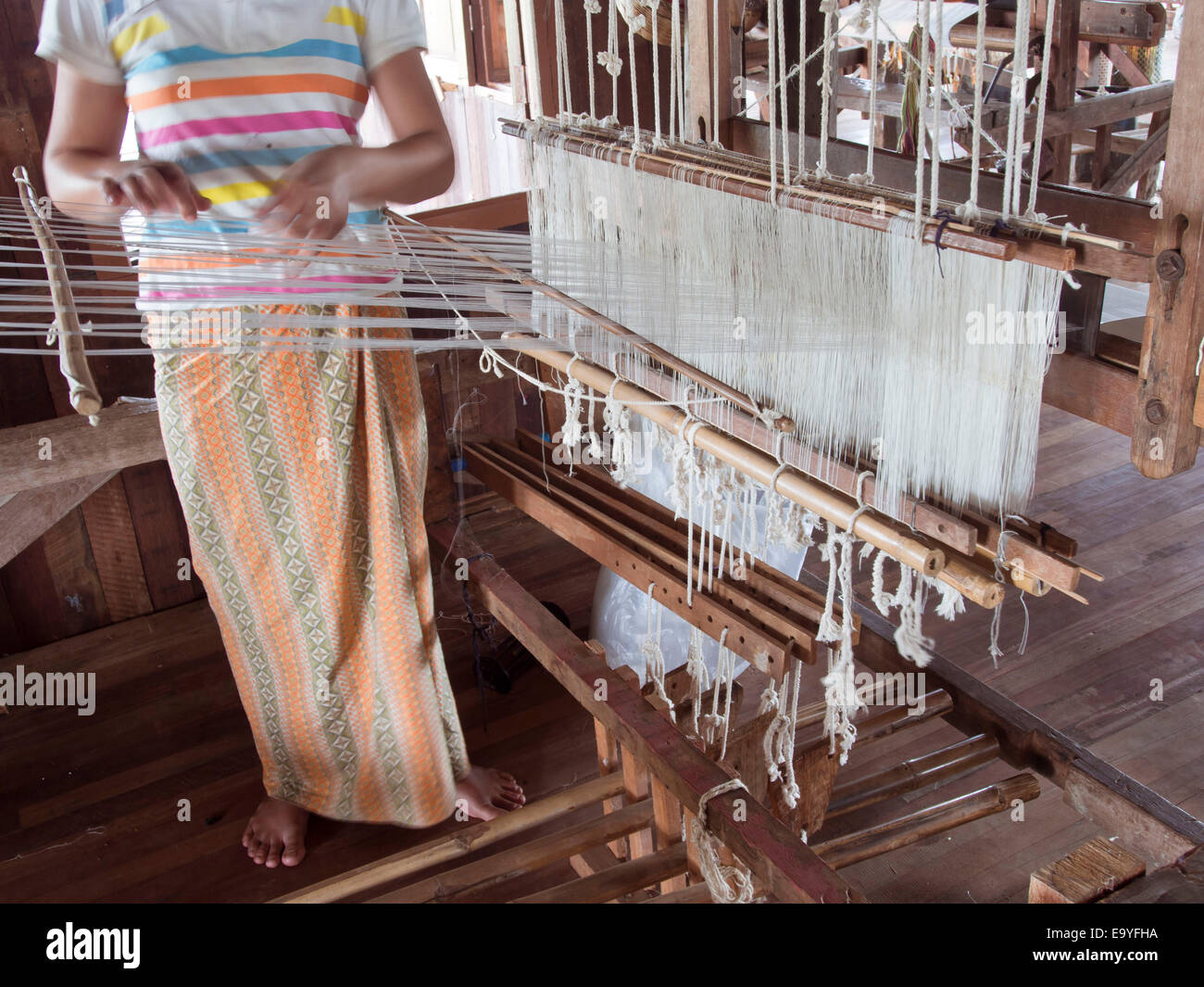 Myanmar Inle Lake lotus root silk textiles Stock Photo - Alamy