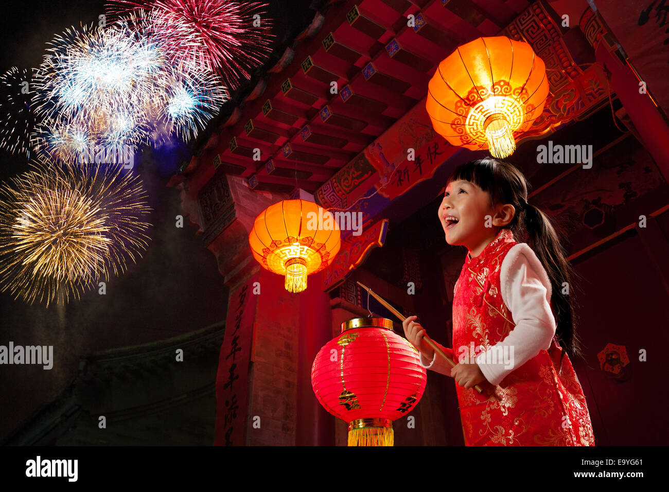 Portrait of girl on Chinese New Year Stock Photo