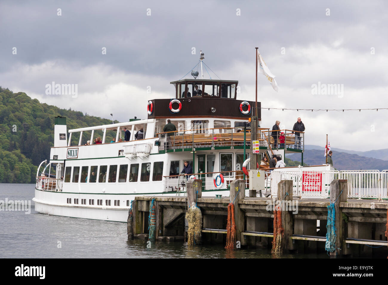 Windermere steamer MV Swan arriving at the Windermere Lake Cruises pier at BownessonWindermere