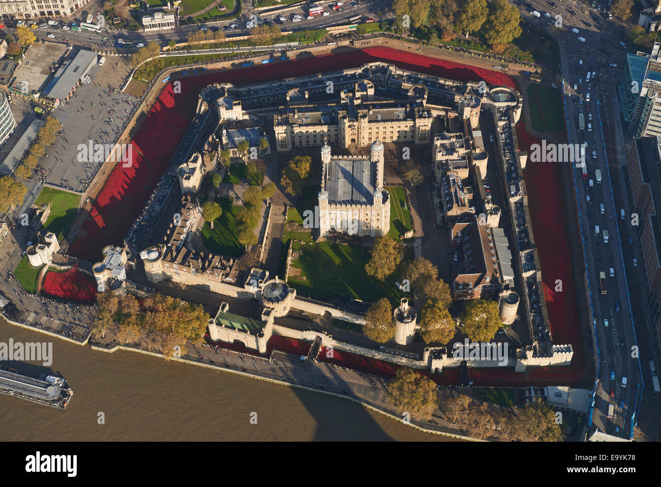 Aerial photograph of Tower of London Poppies Stock Photo