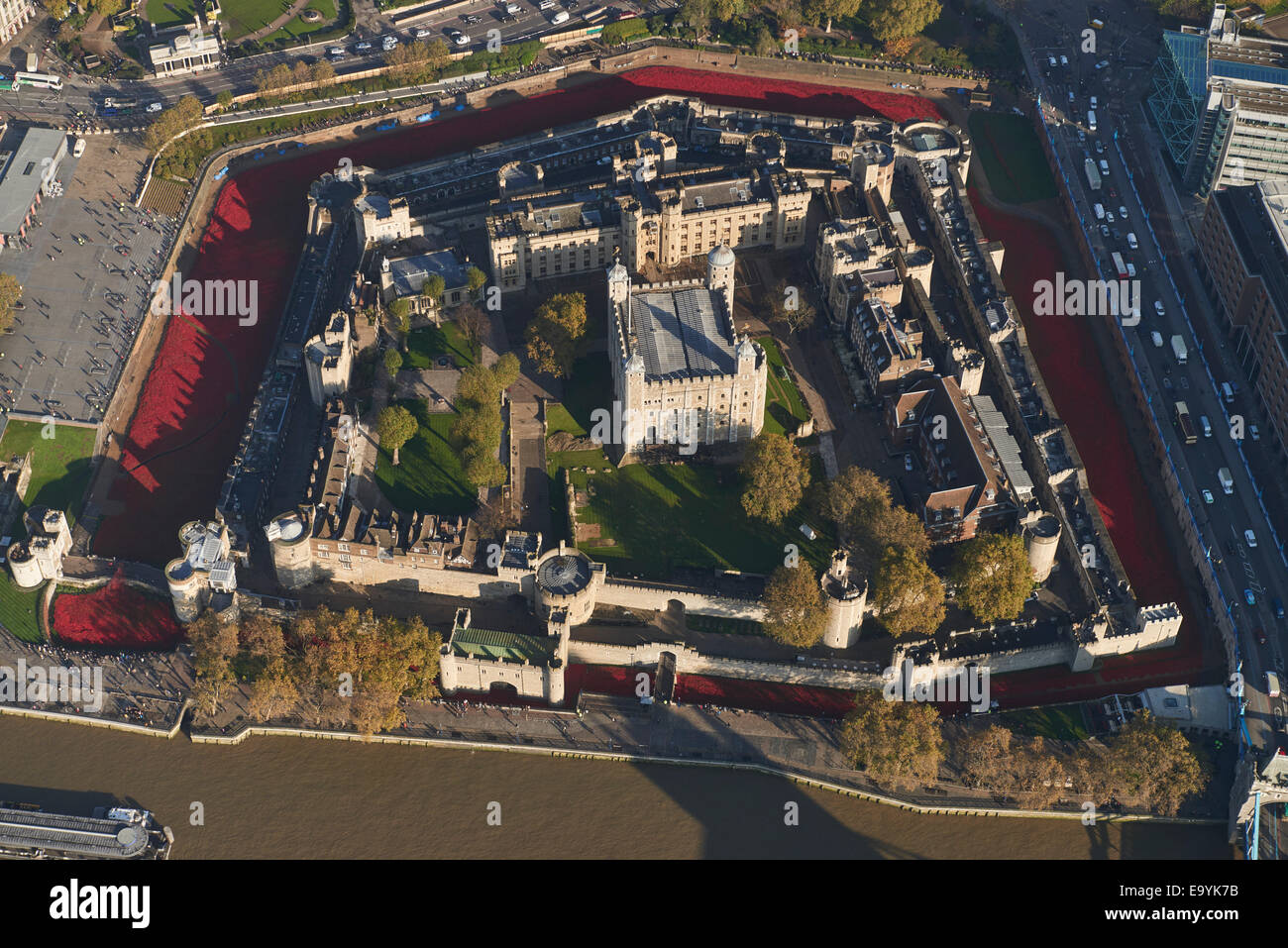 Aerial photograph of Tower of London Poppies Stock Photo
