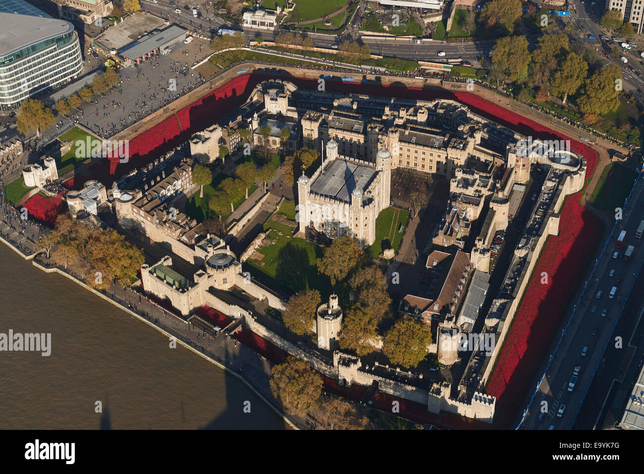 Aerial photograph of Tower of London Poppies Stock Photo