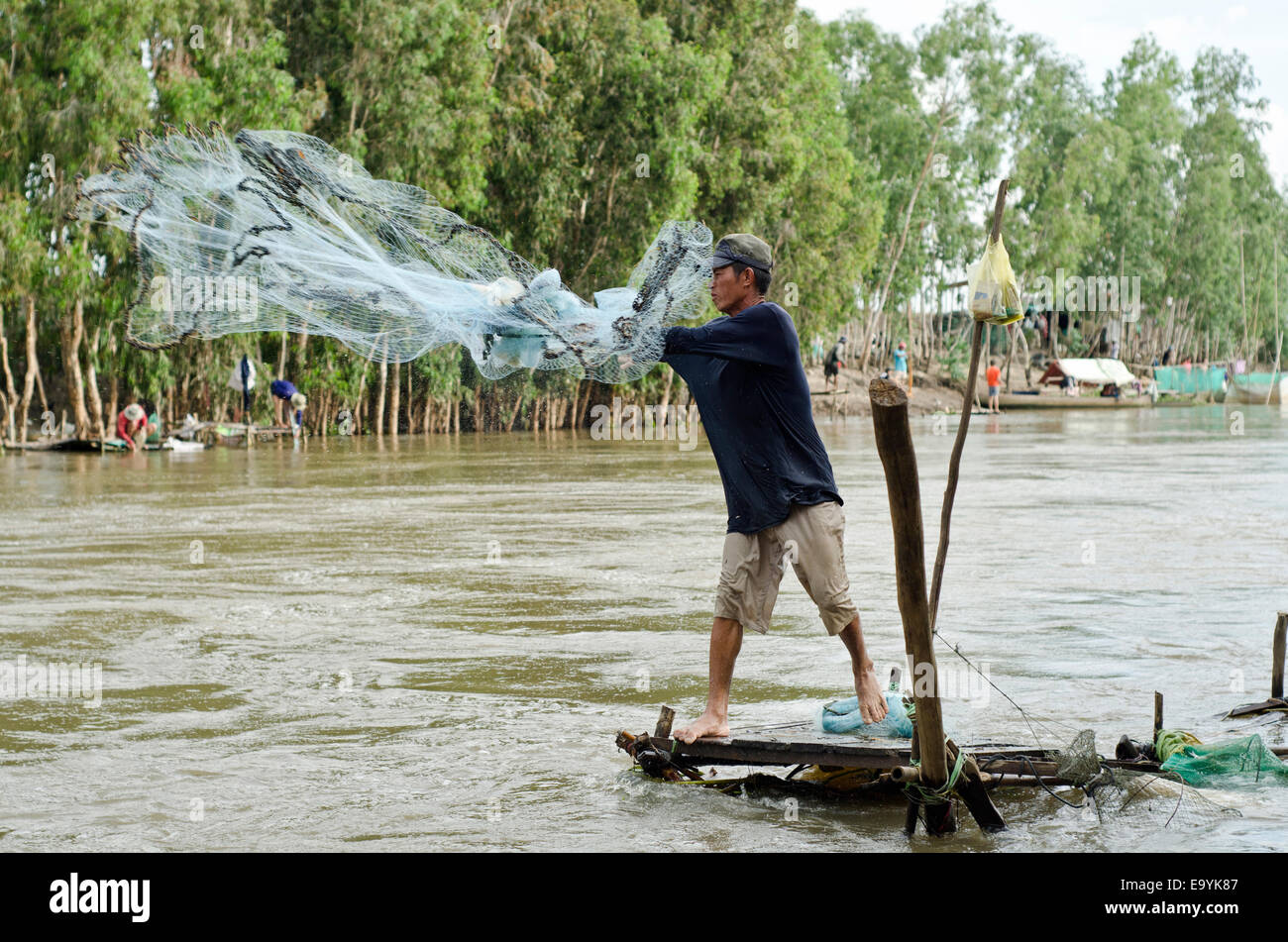 Mekong river fisherman,Mekong Delta ,Chau doc,Vietnam Stock Photo