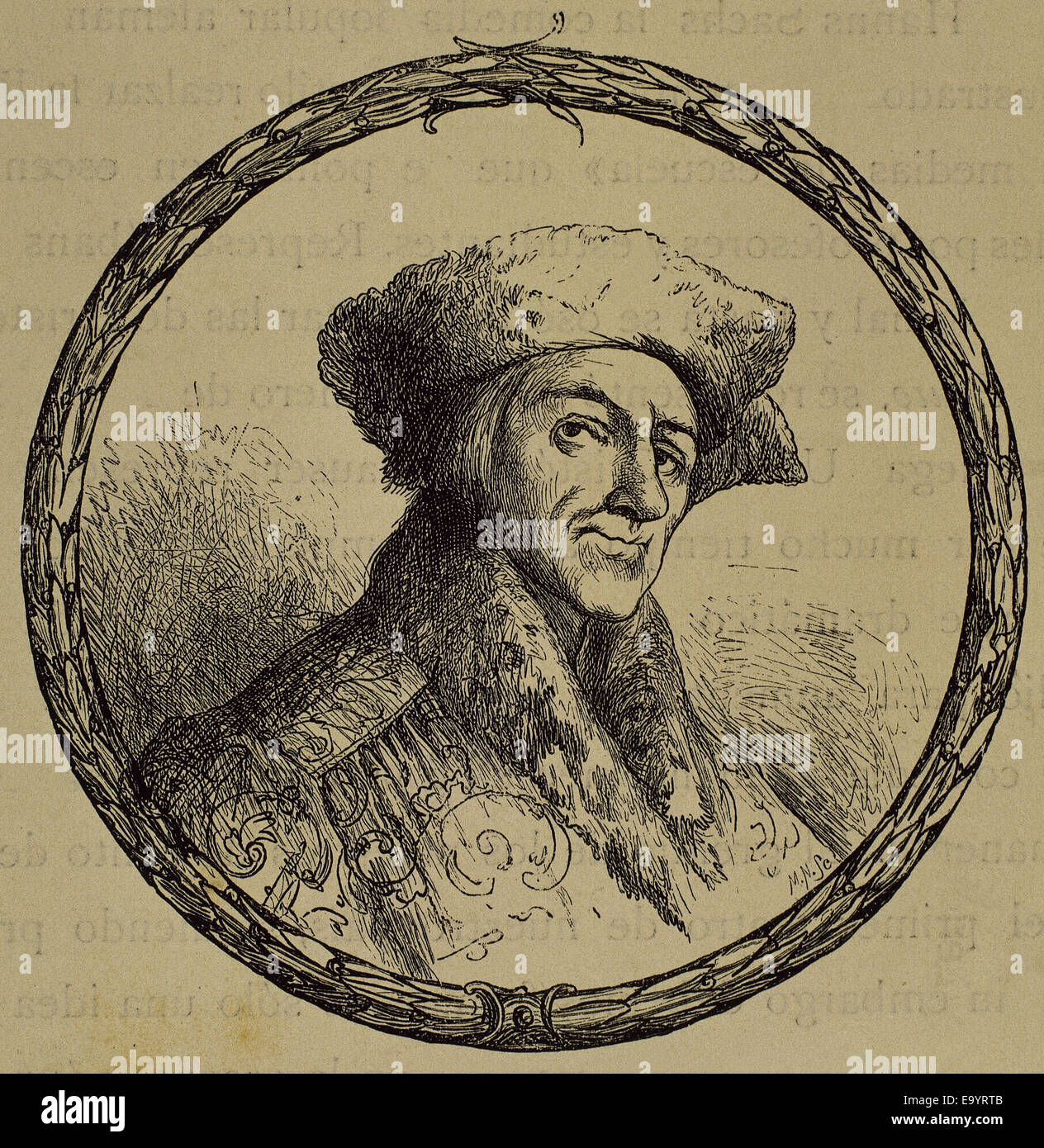 Johann Baptist Fischart (c. 1545-1591). German satirist and publicist. Portrait. Engraving. Stock Photo