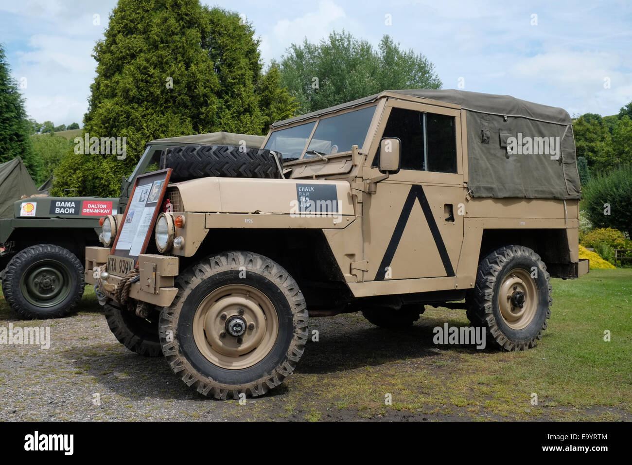 A 1980 Landrover Series III Lightweight in British Army colours. Stock Photo