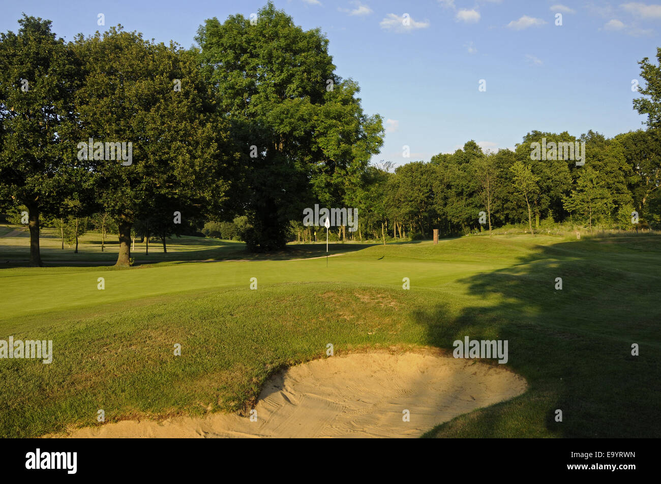 View over the Bunker to 16th Green West Course Sundridge Park Golf Club Bromley Kent England Stock Photo