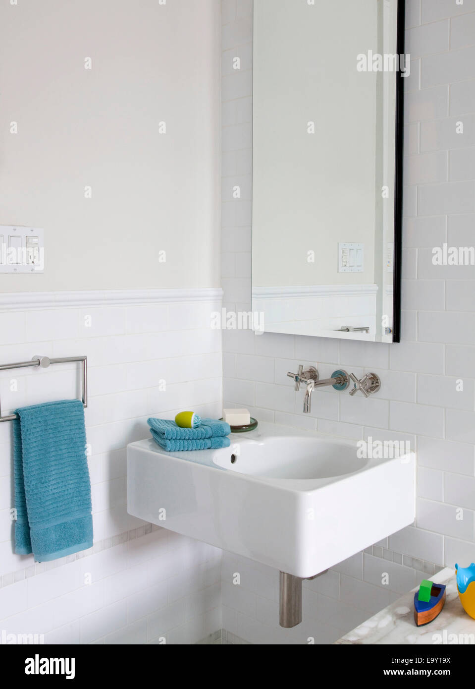 white bathroom sink Stock Photo