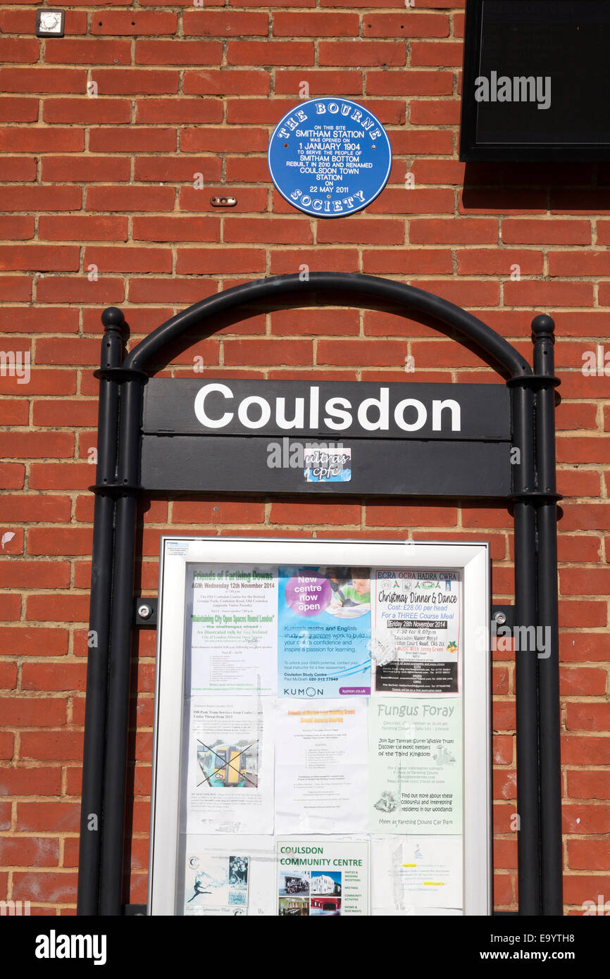 Information board at Coulsdon Town (formerly Smitham) railway station, Coulsdon, Surrey Stock Photo