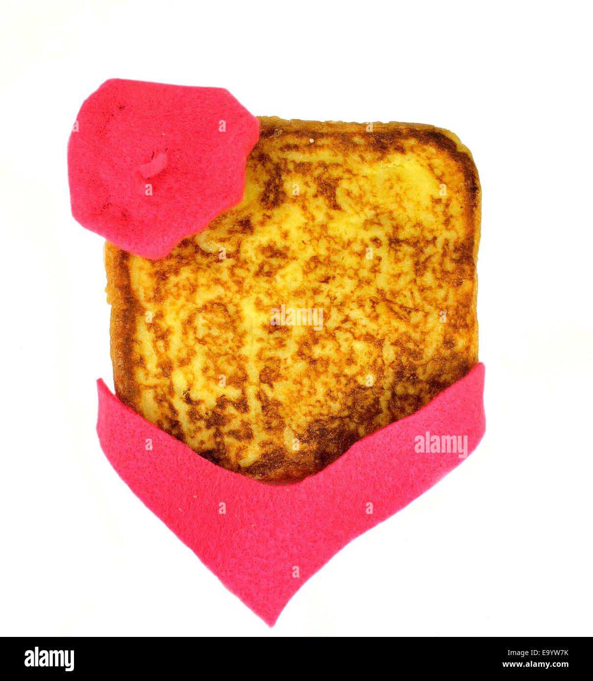Slice of french toast with beret and scarf on a white background Stock  Photo - Alamy