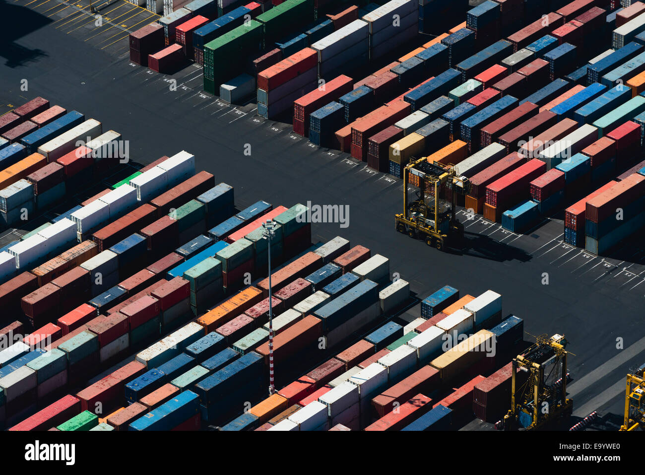 Aerial view of angled cargo containers, Port Melbourne, Melbourne, Victoria, Australia Stock Photo